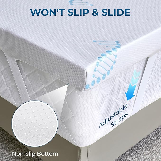 BDEUS 3 Inch Memory Foam Mattress Topper Twin XL Size for College Dorm Room, Soft Mattress Pad for Skin-Hydrating & Back Pain Relief, CertiPUR-US Certified