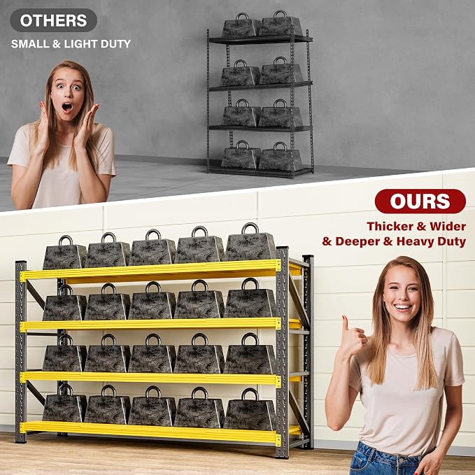 71.3" Wide Heavy Duty Garage Shelving Units,5000LBS Deep Storage Shelves,Yellow Metal Garage Shelves,Steel Shelf,Large Storage Rack,Industrial Shelving for Shop,Warehouse,Basement,71.3"W x 24"D x 70"H - Image 9