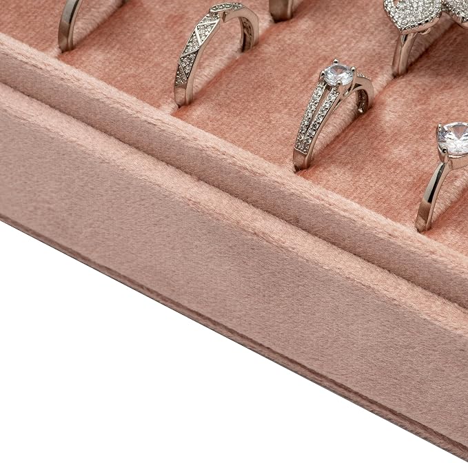 Velvet Ring Organizer Display Tray Jewelry Box Earring Holder Case for Wedding Birthday Christmas Day (Blush Peach) - Image 3