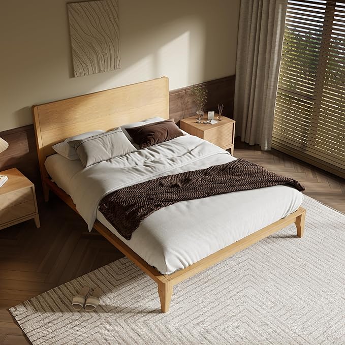Merax Full Size Bamboo Platform Bed, Mid-Century Modern Bed Frame with Tall Headboard, Solid Sustainable Bedframe Full-size, Wood Slat Support, No Box Spring Needed, Easy Assembly, Noise Free, Natural