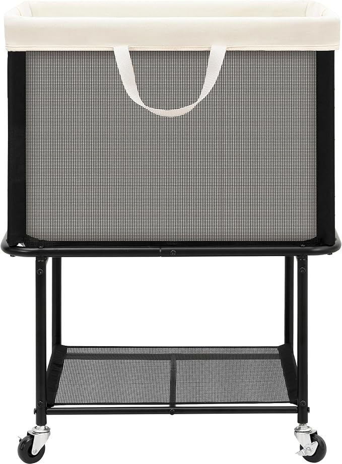 STO STO Rolling Laundry Hamper with Lockable Wheels, 29-Gallon (110L) Laundry Cart with Removable Canvas Bag, 2-Tier Clothes Basket Hamper with Shelf for Closet, Bedroom, Bathroom, Laundry Room - Image 8
