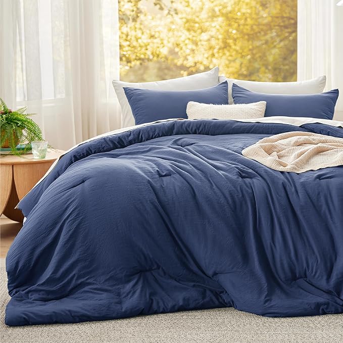 Bedsure Super King Plus Comforter Set, Navy Soft Prewashed Bedding for All Seasons, 3 Pieces GentleSoft™ Bed Set, 1 Lightweight Comforter (128"x120") and 2 Pillowcases (20"x36")