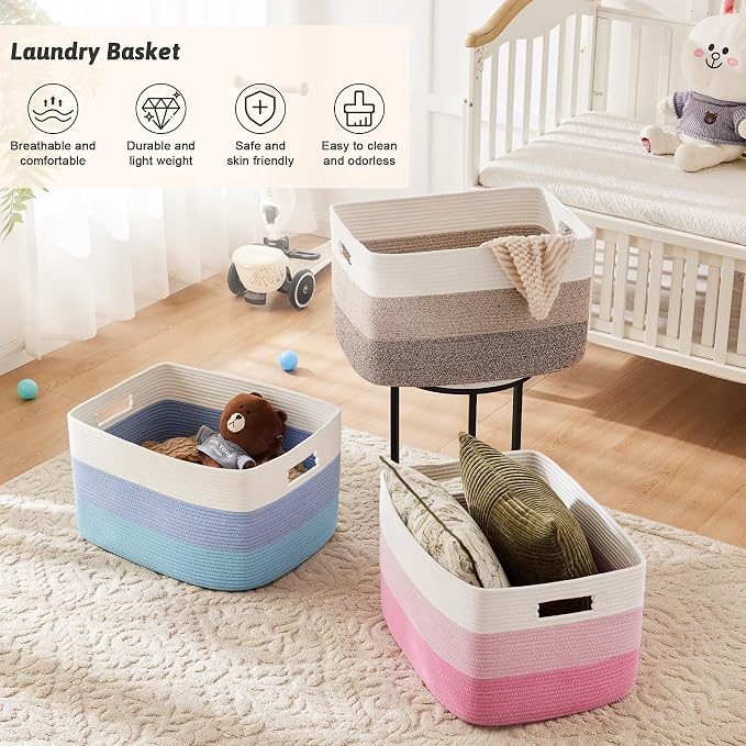 Artfeel Blanket Basket,Rectangle Woven Baskets for Storage,65L Laundry Basket for Decorative Nursery Blanket,Toys,Dirty Clothes and Magazine in Shelves,Baby Room,and Living Room - Image 6