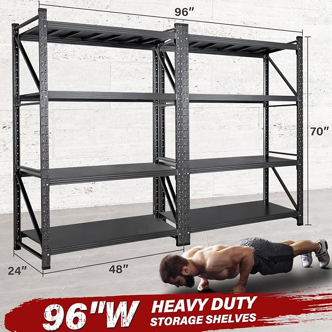 Set of 2 48" Wide Heavy Duty Garage Shelving Units,3000LBS 24 Deep Storage Shelves,Metal Garage Shelves,Large Storage Rack,Steel Shelf,Industrial Shelving for Shop,Warehouse,48" W x 24" D x 70" H - Image 2