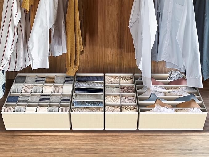 Simple Houseware Closet Underwear Organizer Drawer Divider Assorted 7 Pieces, Beige - Image 7
