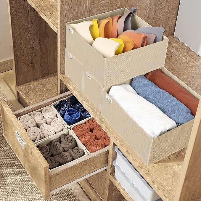Criusia Drawer Organizer Clothes, 8 Pack Underwear Drawer Organizer, Foldable Cloth Storage Box Closet Organizers and Storage for Clothes, Socks, Scarves, Ties (Beige) - Image 9