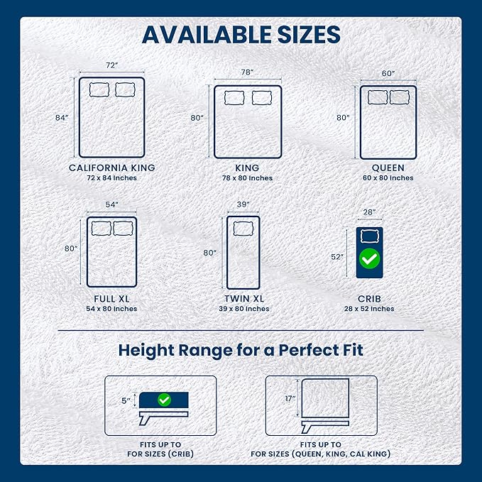 Crib Size Mattress Protector Waterproof, Premium 200 GSM Terry Mattress Cover, Soft & Breathable Bed Cover, Fitted Sheet Style Stretchable Deep Pockets 5" by Utopia Bedding (White)