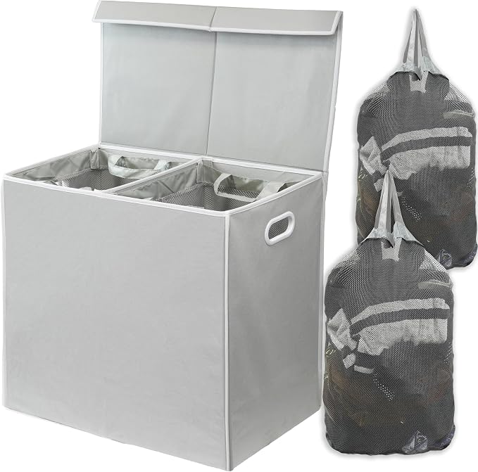 Simple Houseware Double Laundry Hamper with Lid and Removable Bags, Grey by SimpleHouseware