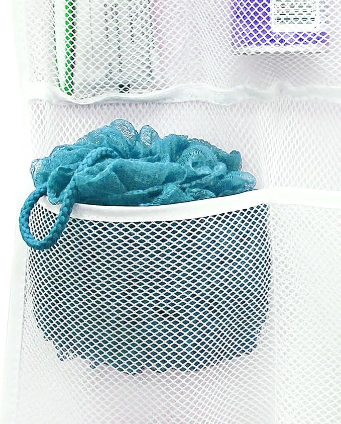 S&T INC. Shower Organizer, Shower Caddy or Bathroom Organizer with Quick Drying Mesh, 7 Pockets to Hold Shampoo, Soap, Loofah, and Cruise Ship Essentials, 14 Inch by 30 Inch, White, 2 Pack - Image 6