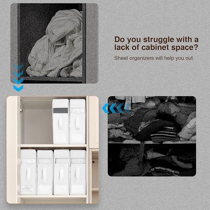 DIMJ Bed Sheet Organizers and Storage 6 Pack - Foldable Sheet Holder for Linen Bedding Storage Box for organization, Sheets Set Holder for Blanke, Towel (King & Queen Size), White - Image 6