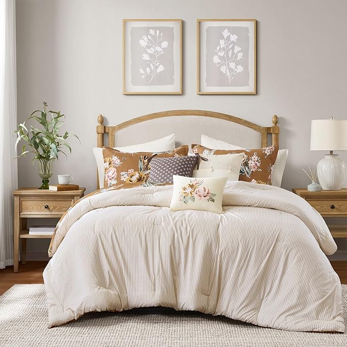 Madison Park Vintage Floral Reversible Comforters King Size Bed, All Season, Down Alternative Bedding Comforter, Bedskirt, Pillows, Shams, Salara, Cal King Terracotta 7 Piece | Reversible