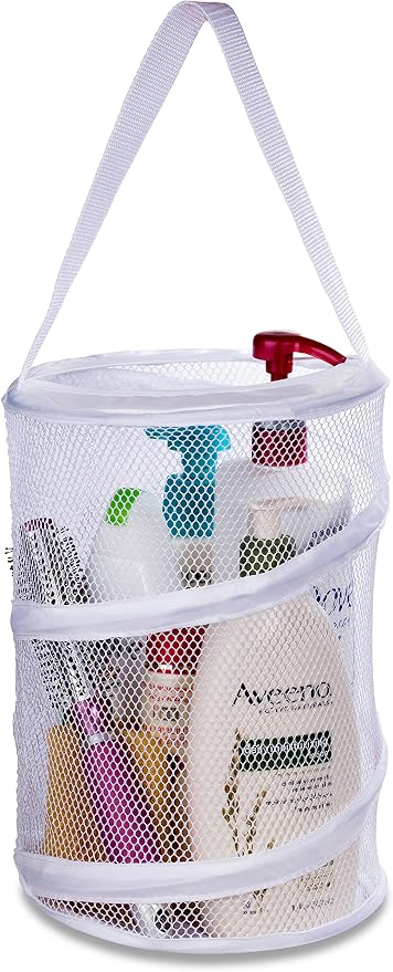 Handy Laundry Portable Shower Caddy – Foldable Mesh Organizer with Handle, Quick Dry, Large Compartments, Drainage Hole, Ideal for Dorm, College, Gym, Travel, Camp – White by Handy+Laundry