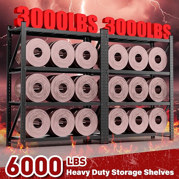 Set of 2 48" Wide Heavy Duty Garage Shelving Units,3000LBS 24 Deep Storage Shelves,Metal Garage Shelves,Large Storage Rack,Steel Shelf,Industrial Shelving for Shop,Warehouse,48" W x 24" D x 70" H - Image 4