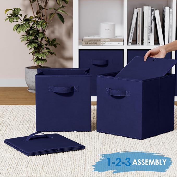 Storage Cubes Pack Of 8 - Standard Size Cube Storage Bin 10.5x10.5x11 With Dual Handles For Easy Carrying- Fabric Storage Bins Collapsible (Navy) - Image 6