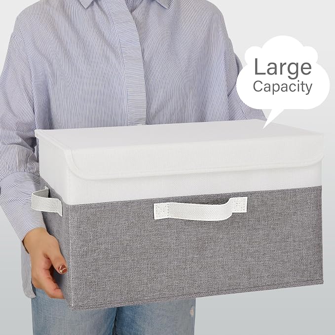 GRANNY SAYS Fabric Storage Boxes, Memory Keepsake Box, Large Storage Bins with Lids, Closet Organizers, Toy Box, Storage Baskets for Shelves, White/Gray, 2-Pack - Image 7