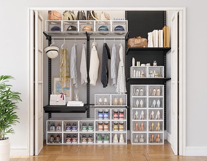 HOMIDEC Shoe Storage, 12 Pack Shoe Organizer for Closet, Shoe Boxes Clear Plastic Stackable Shoe Containers with Lids for Size 13 - Image 2