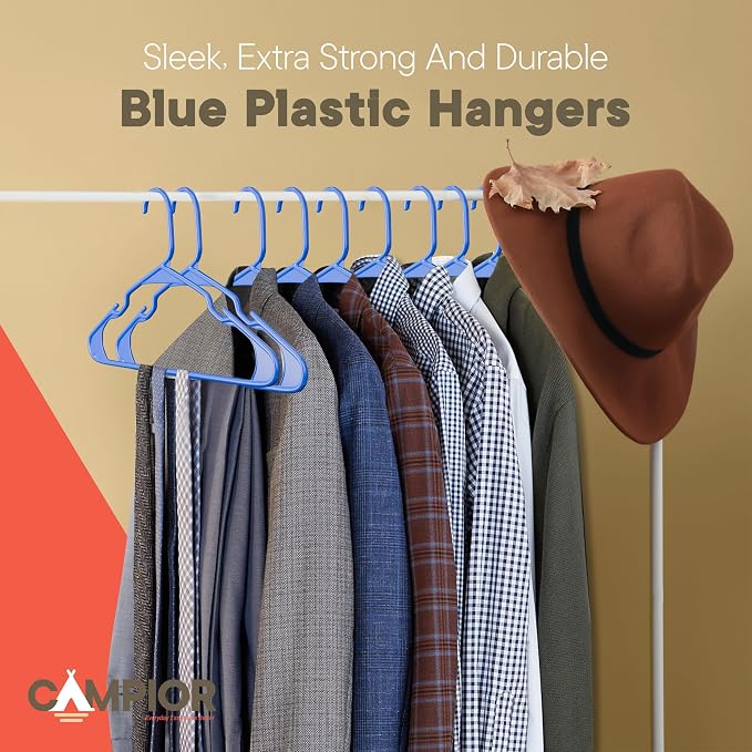 Plastic Clothes Hangers – Heavy Duty Hanger Set, for Organizing Clothes, Dresses, and Coat, Holds Up to 5 lbs, Space-Saving Hangers with Non-Slip Shoulder Grooves, Pack of 100, Blue - Image 8