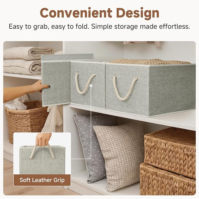 StorageWorks Fabric Storage Bins for Shelves, Storage Baskets for Closet Organization, Organizer Bins for Clothes Storage, Gray, Extra Large, 3-Pack - Image 5