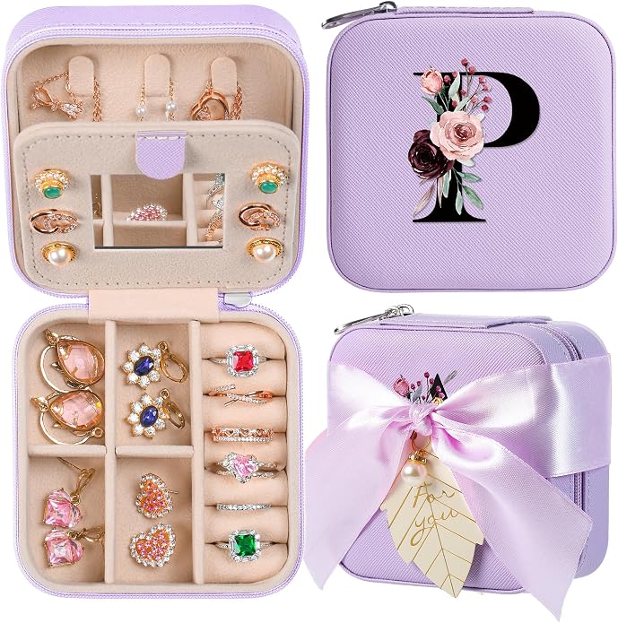 AYGXU Travel Jewelry Box for Women and Girls - Small Case With Initial A-Z - Teacher Gifts by AYGXU