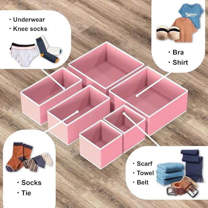 SIMPLE HOUSEWARE Foldable Drawer Organizer for Clothes/Underwear/Panty/Onesie Stocking Bin, Set of 12, Pink - Image 4