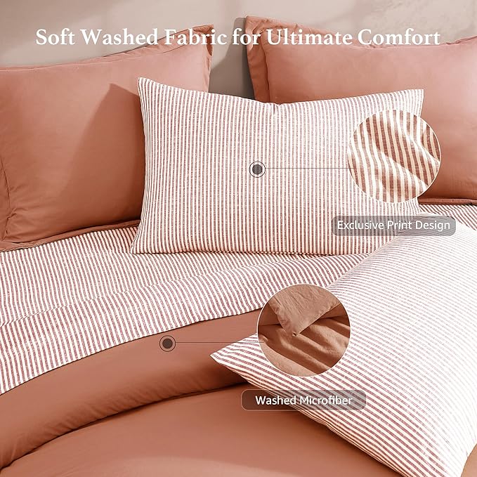 Monbix Queen Comforter Set - 7 Pieces Autumn Leaf Prewashed Bed in a Bag Queen Bedding Sets with Comforters, All Seasons Ultra Soft Comforter Bed Set with Sheets,Pillowcases & Shams