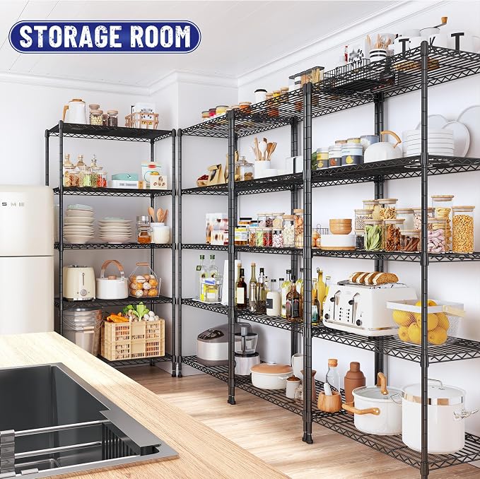 Romorgniz Storage Shelves Adjustable Metal Shelving Unit 5 Tier Wire Shelving,1010LBS Pantry Shelves Sturdy Steel Wire Shelf for Laundry Bathroom Kitchen Pantry, 13.6" D x 21.5" W x 59.4" H, 2PCS - Image 4