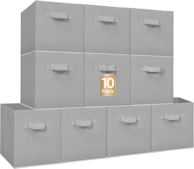 STORAGE MANIAC Storage Cubes, 11 Inch Collapsible Storage Bins with Handles, 10 Pack Fabric Foldable Bins for Organization, Durable Storage Bins for Closet, Shelves, Offices, Toys, 10-Pack Grey by STORAGEMANIAC
