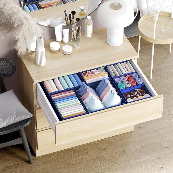 Drawer Organizer Clothes Set of 12 Navy - Dresser Organizer For Nursery, Bedroom, Closet - Perfect Baby Clothes Organizer and Storage & General Nursery Organization or Dresser Drawer Organizers - Image 5