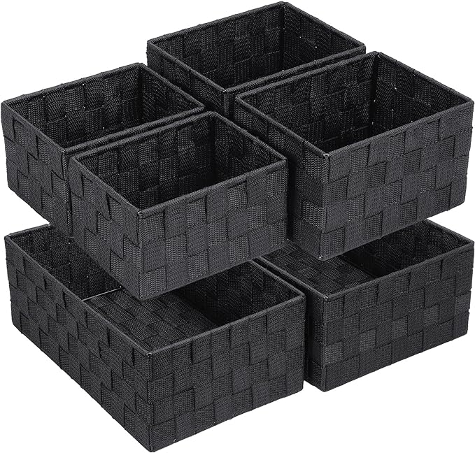 Posprica Woven Storage Baskets for Organizing 6 Pack, Large&Small Storage Cube Bins Set for Bathroom, Storage Boxes Container for Drawer, Closet, Shelf, Dresser, Black by Posprica