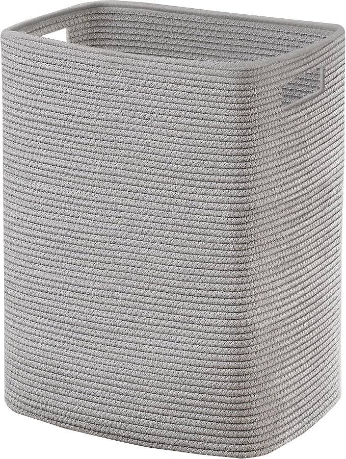 MEGASKET Large Laundry Hamper 16"x13"x22" - Tall Woven Laundry Basket, Cotton Rope Dirty Clothes Hamper, Baby Kids Nursery Wicker Laundry Basket, Bedroom Aesthetic, Soft Laundry Bin, Gray Hamper, 75L by MEGASKET
