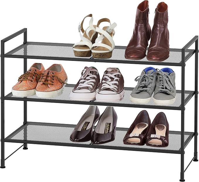 Simple Houseware 3-Tier Stackable Mesh Shoe Rack, Black - Image 2