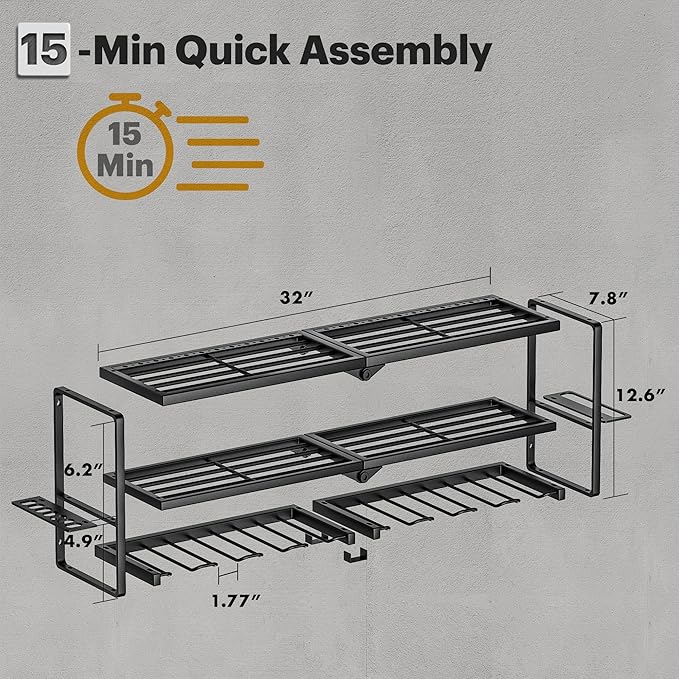 Spampur Power Tool Organizer Wall Mount, 15 Min Assembly & Maximum 100lb load by Heavy Duty Metal, 8 Drill Holder, 3 Layers Garage organization and Storage Rack, Tool Shelf With Battery Holder - Image 9