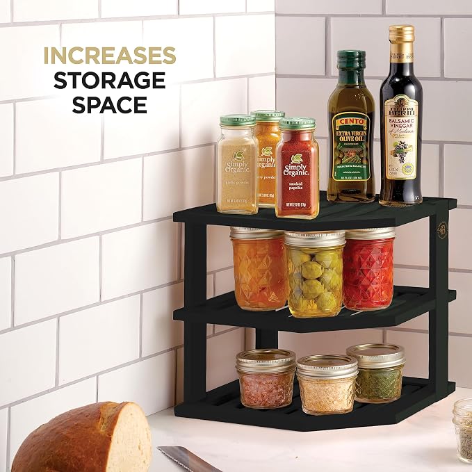 Bambüsi Plate Organizer for Cabinet - Corner Cabinet Organizer and Kitchen Cabinet Organizer Shelf, Kitchen Countertop Organizer for Plates, Dishes and Bowls, Space Saving Corner Rack, Black - Image 5