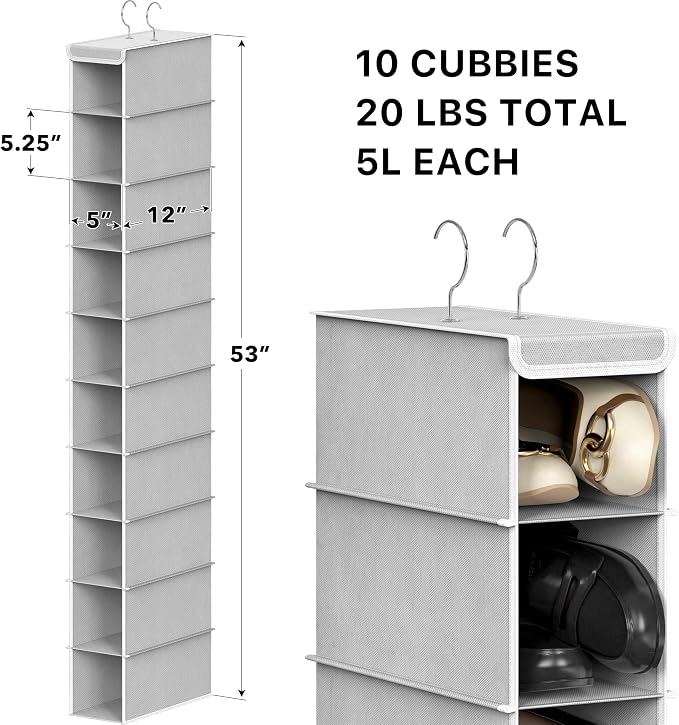 Simple Houseware 10 Shelves Hanging Shoes Organizer Holder for Closet, Grey - Image 2