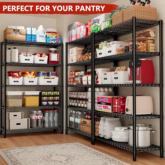 REIBII Storage Shelves Load 1980LBS,5 Tier Metal Shelving Unit with Wheels,Adjustable Wire Shelving Metal Storage Shelves Commercial Shelf for Garage Pantry Kitchen,76''HX36''WX16''D Black - Image 7