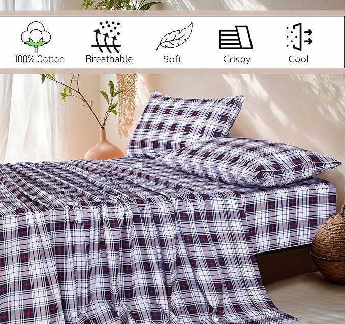RUVANTI 100% Cotton Sheets – Twin XL Size Percale Bedding, Cooling & Breathable Floral Design, Durable with a Crisp, Soft & Comfortable Feel, 16" Deep Pocket, 3-Piece Set, Prussian