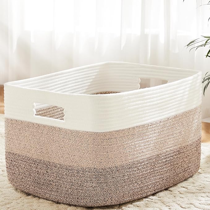 Artfeel Blanket Basket,Rectangle Woven Baskets for Storage,65L Laundry Basket for Decorative Nursery Blanket,Toys,Dirty Clothes and Magazine in Shelves,Baby Room,and Living Room by Artfeel