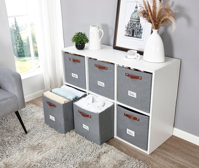 DECOMOMO Storage Cubes, 13x13x13 Storage Cube Bins with Labels, Fabric Organizer Bins (13" / 6pcs, Texture Grey) - Image 7