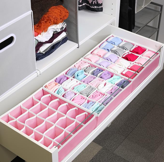 Simple Houseware Sock Drawer Organizer for Dresser/Closet/Bedroom, 3 Pack, Pink - Image 4