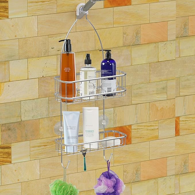 Simple Houseware Bathroom Hanging Shower Head Caddy Organizer, Chrome (22 x 10.2 x 4.2 inches) - Image 4
