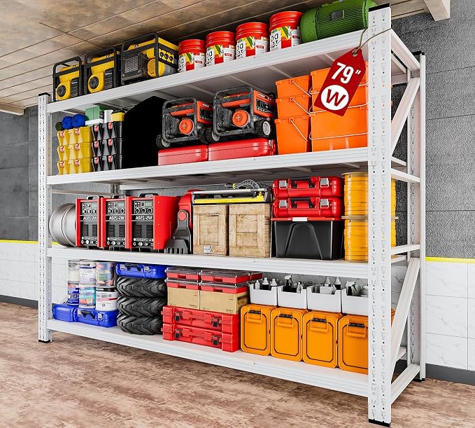 6000LBS Heavy Duty Garage Shelving Units,79" Wide & Deep Storage Shelves,White Metal Garage Shelves,Large Storage Rack,Steel Shelf,Industrial Shelving for Shop,Warehouse,Basement,79" W x 24" D x 79" H by SISESOL