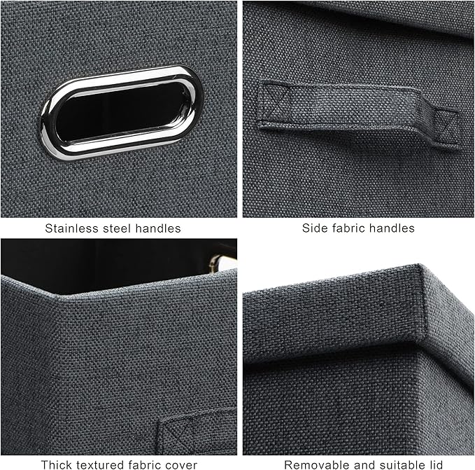 Graciadeco Large 17" 36 Quart Collapsible Stackable Storage Bins with Lids, 5 Packs Dark Gray Foldable Fabric Closet Storage Boxes with Lids Heavy-duty Linen Cube Baskets(17 x 12 x 11) - Image 6