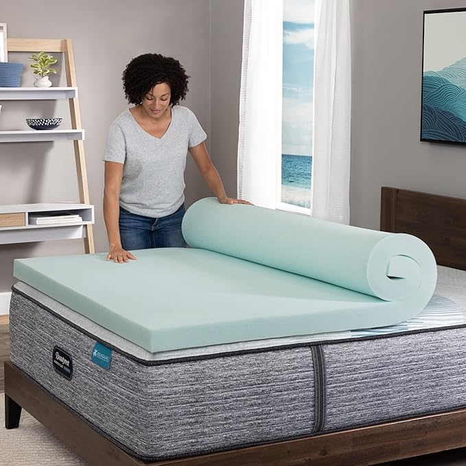 Beautyrest Thermagel Deluxe Cooling Pressure-Relieving Memory Foam Mattress Topper, Twin XL, 3-Inch Blue