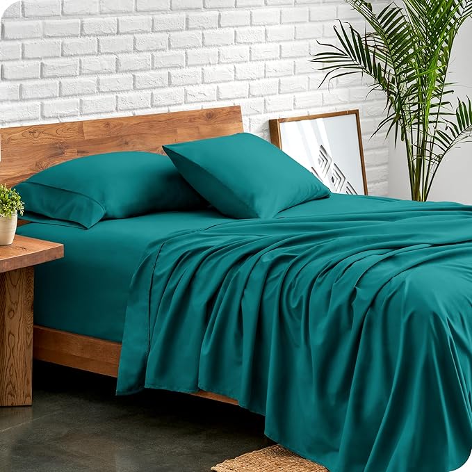 Bare Home Split Head Flex King Sheet Set - 1800 Ultra-Soft Microfiber Bed Sheets - Double Brushed - Deep Pockets - Easy Fit - 4 Piece Set - Bedding Sheets & Pillowcases (Emerald)