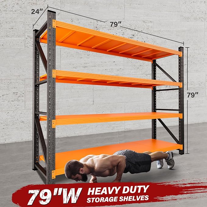 6000LBS Heavy Duty Garage Shelving Units,79" Wide & Deep Storage Shelves,Orange Metal Garage Shelves,Large Storage Rack,Steel Shelf,Industrial Shelving for Shop,Warehouse,79" W x 24" D x 79" H - Image 2