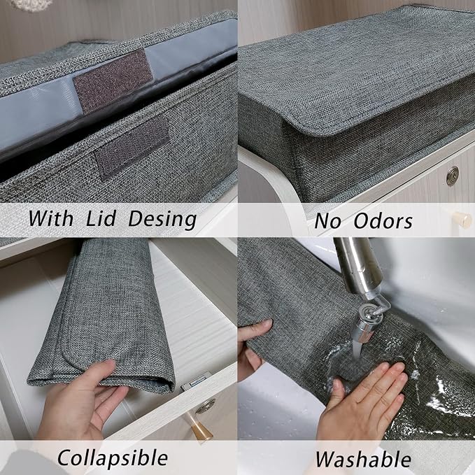 PINGMIC Gray Sock Organizer Divider 2 Pack with Lid - 30 Cell Foldable Closet Storage, Tie Organizer For Men Boxes for Socks, Ties, Belts - Image 8