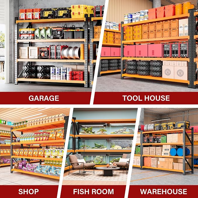6000LBS Heavy Duty Garage Shelving Units,79" Wide & Deep Storage Shelves,Orange Metal Garage Shelves,Large Storage Rack,Steel Shelf,Industrial Shelving for Shop,Warehouse,79" W x 24" D x 79" H - Image 5