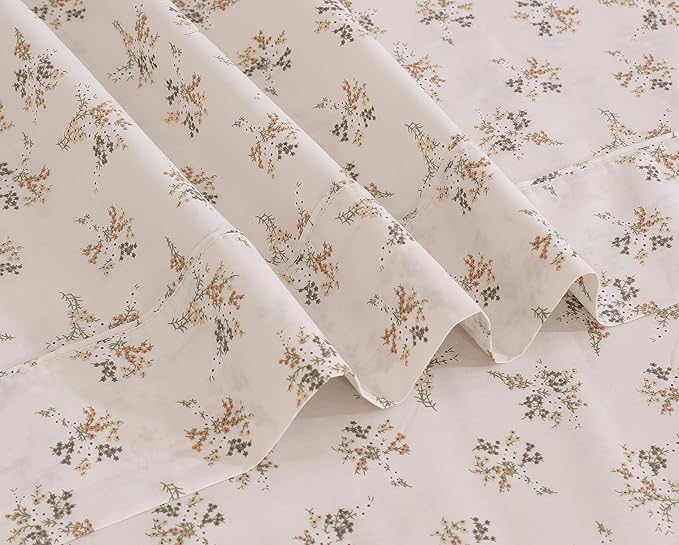 RUVANTI 100% Cotton Sheets – Full Size Percale Bedding, Cooling & Breathable Floral Design, Durable with a Crisp, Soft & Comfortable Feel, 16" Deep Pocket, 4-Piece Set, Twin Spring