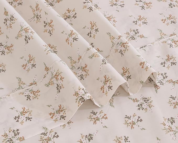 RUVANTI 100% Cotton Sheets – Queen Size Percale Bedding, Cooling & Breathable Floral Design, Durable with a Crisp, Soft & Comfortable Feel, 16" Deep Pocket, 4-Piece Set, Twin Spring