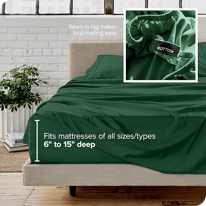 Bare Home Twin Sheet Set - 1800 Ultra-Soft Microfiber Twin Bed Sheets - Double Brushed - Deep Pockets - Easy Fit - 3 Piece Set - Bedding Sheets & Pillowcases (Twin, Forest Green)
